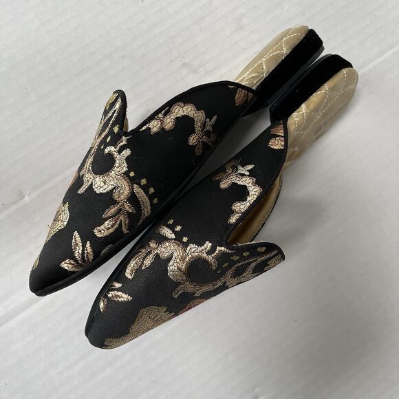 Birdies Phoebe Embroidered Floral Jacquard Slipper Mules Flats in Black Size 8.5 - Picture 2 of 15